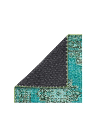 Cool Halı Patchwork Yeşil Turkuaz Vintage Eskitme Bohem Şönil İnce Halı Salon Oturma Odası Halısı