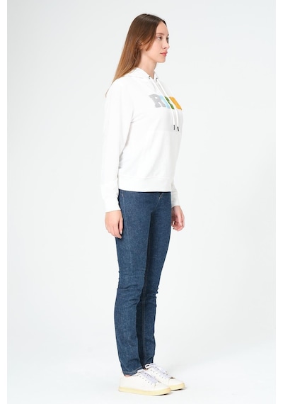 Kadın Kapüşonlu Süzüne Baskılı Sweatshirt Beyaz