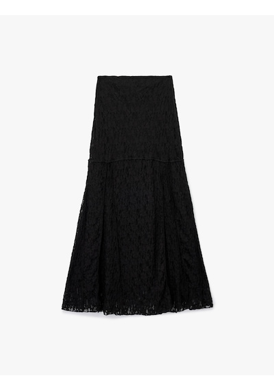 Koton Slim Fit Dikiş Detaylı Midi Dantel Etek Siyah 6wal70036ık Siyah