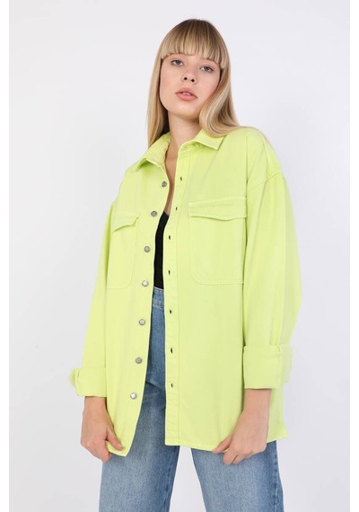 Banny Jeans Kadın Oversize Jean Gömlek Yeşil