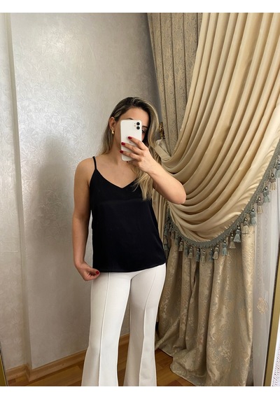 İlayla Saten Askılı Bluz Siyah