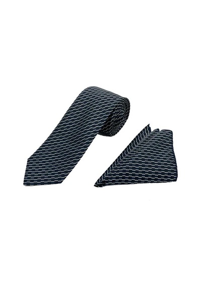 Brianze 7 Cm Lacivert Beyaz Desenli Kravat Mendil Set Lacivert