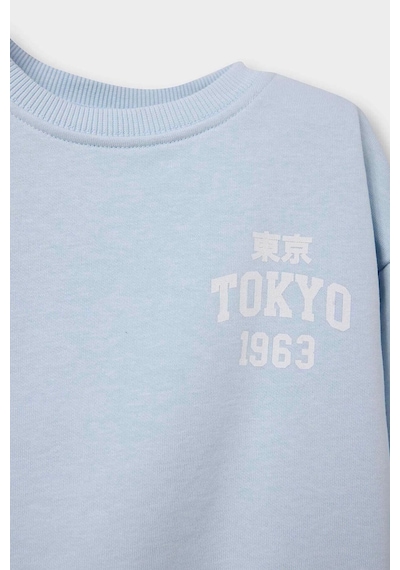 Defacto Erkek Bebek Oversize Baskılı Sweatshirt D7905a526spbe177 Mavi-be177