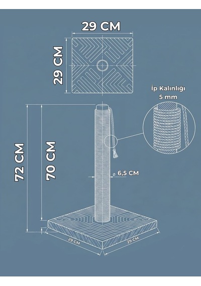 Tr 70 Cm Bej Kedi Tırmalama Tahtası - Sağlam Tabanlı Jüt İpli Kedi Tırmalama Direği