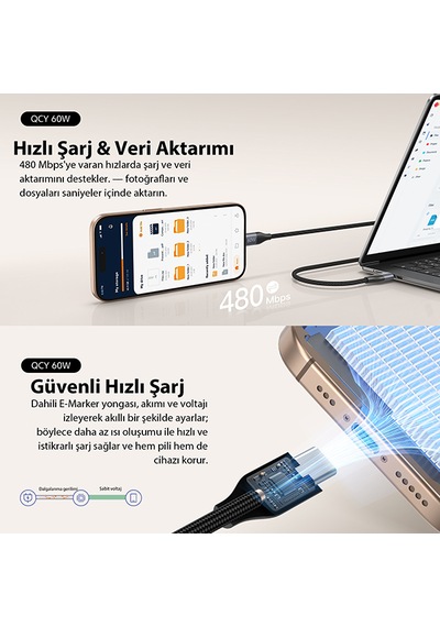 Type-c Şarj Kablosu 60w 1.2 Metre Halat Örgü 480mbps Kırılmaz Bükülmez Data Kablosu Dc21 Type C Kablo