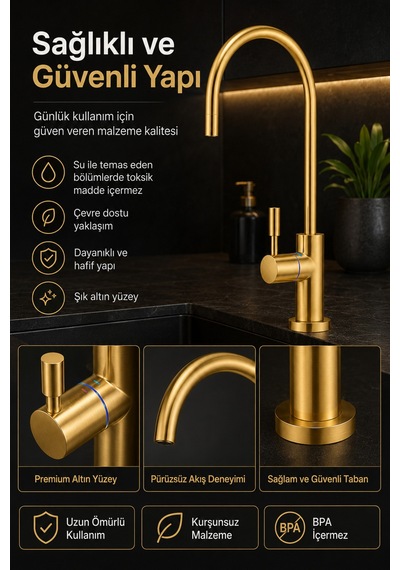 Likuan Ncp8883cp Premium Krom İçme Suyu Arıtma Musluğu Led Siz Kuğu Boyun Altın