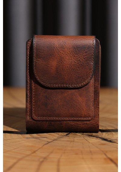 Lenax Leather Mono Hakiki Deri Erkek Cüzdan Gerçek Deri Kartlık Ve Bozuk Para Bölmeli Taba