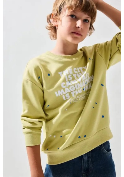 Defacto Sıcak Tutan Bisiklet Yaka Efekt Baskılı Sweatshirt Erkek Çocuk I0674a826augn659 Yeşil-gn659