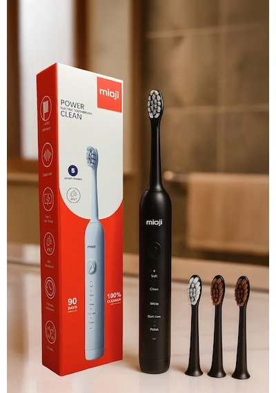 Mioji Oral B1 Şarj Edilebilir IPX8 5 Modlu Diş Fırçası Siyah + 3 Yedek Başlık