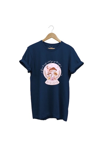 Vintage Retro Streetwear Poster Mantar Küresi Baskılı %100 Pamuk Regular Fit Bisiklet Yaka T-shirt Lacivert