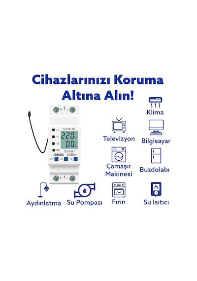 Tomzn Hiking Sıcaklık Korumalı 63A Dahili Kontaktör Elektrik Bekçisi Voltaj ve Akım Koruma Rölesi