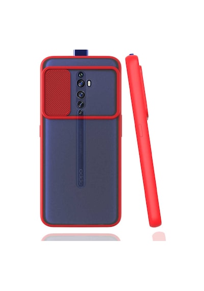 Noktaks - Oppo Reno 2z Uyumlu - Kılıf Slayt Sürgülü Arkası Buzlu Lensi Kapak - Kırmızı