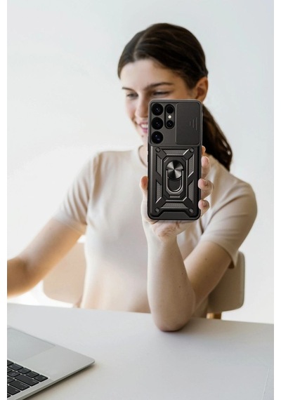 Samsung Galaxy S25 Ultra Kılıf Pars Lens Yüzüklü Silikon - Siyah