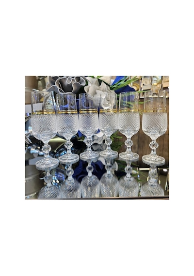 6 Kişilik Yaldızlı Kristal Kesme Kahve Yanı Su Bardağı Kadeh 180ml Çok Renkli