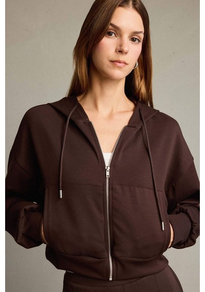 Defacto Kapüşonlu Modal Fermuarlı Sweatshirt G2915ax25aubn336 Kahve