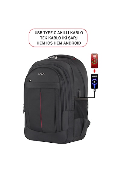 Dada 01 Siyah Laptop Sırt Çantası 15,6 İnç Usb Type-c Şarj Aparatı Darbe Emici Koruma