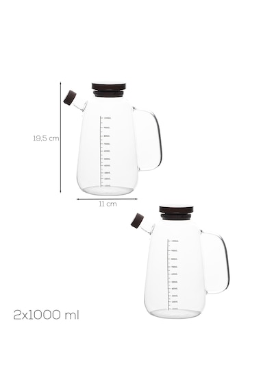 Porsima Lm-0109 Livra Kapaklı Borosilikat Cam 2li Yağlık Sirkelik Yağdanlık Seti 1000ml Şeffaf