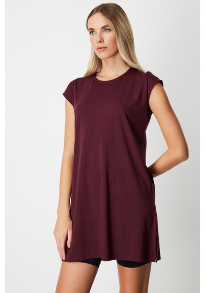 On Kadın Sıfır Yaka Basic Tunik 61419 Bordo