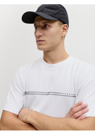 Jack & Jones Erkek Bisiklet Yaka Minimal Logo Baskili Tisört - Fusion - 12289936 Beyaz