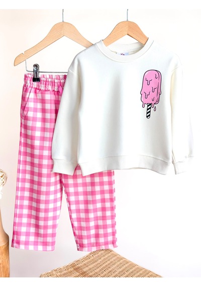 Elzo Collection Kız Çocuk İce Cream Baskılı Ekru Sweatshirt Kareli Pantolon Denim Kot Alt Üst Takım Çok Renkli Elzo Collection Kız Çocuk İce Cream Baskılı Ekru Sweatshirt Kareli Pantolon Denim Kot Alt Üst Takım Çok Renkli