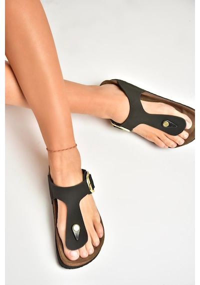 Fox Shoes U777917002 Siyah Süet Parmak Arası Kadın Terlik Siyah-süet Siyah