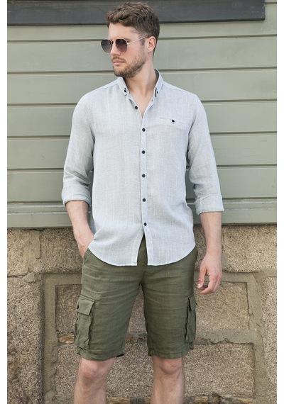 Buratti % 100 Pamuklu Slim Fit Uzun Kollu Erkek Gömlek Cf21S111498 Haki
