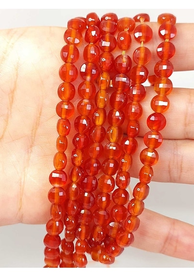 Akik Taşı Yassı Faset Kesim Yarım Dizi 6x4mm 42805 18cm Uzunlu
