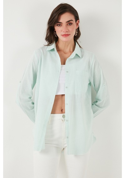 Lela Pamuklu Regular Fit Cepli Bayan Gömlek Cf25S16992 Mint