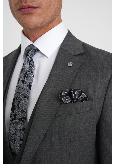 Efor Slim Fit Çift Yırtmaç Balıksırtı Desenli Yelekli Füme Takım Elbise Tk 923 Füme Efor Slim Fit Çift Yırtmaç Balıksırtı Desenli Yelekli Füme Takım Elbise Tk 923 Füme