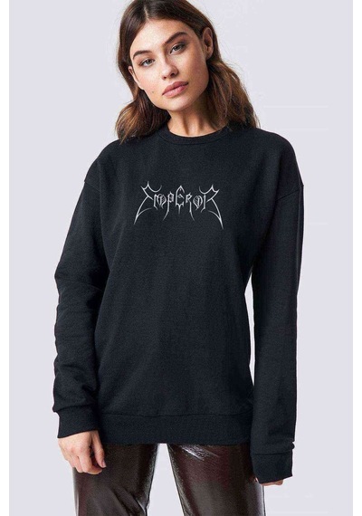 Emperor Baskılı Siyah Kadın Sweatshirt