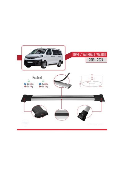 Opel / Vauxhall Vivaro 2019 Ve Sonrası İle Uyumlu Fly Model Ara Atkı Tavan Barı Gri 3 Adet
