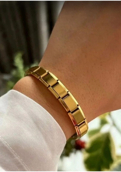 Lunarie Modüler Italian Charm Düz Gold Çelik Bileklik Altın