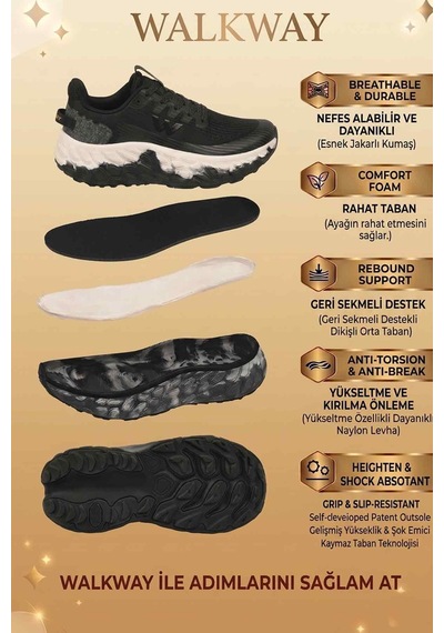 Walkway Flystep M Siyah-beyaz Hafızalı Taban Erkek Spor Ayakkabı SİYAH-BEYAZ