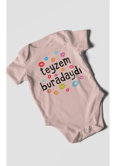 Teyzem Buradaydı Baskılı Bebek Zıbını Çıtçıtlı Body %100 Pamuk Kısa Kol Pastel Pembe