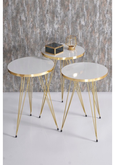 Zigon Sehpa Ve Orta Sehpa Kr Set Gold Beyaz Tel Diğer