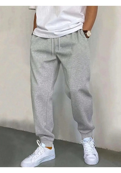 Unisex Gri 2iplik Paçası Ribanalı Jogger Eşofman Altı Griribana