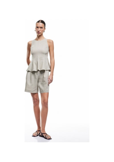 Koton Bol Kalıp Kolsuz Bisiklet Yaka Keten Peplum Bluz Vizon 5sak30132ew Vizon
