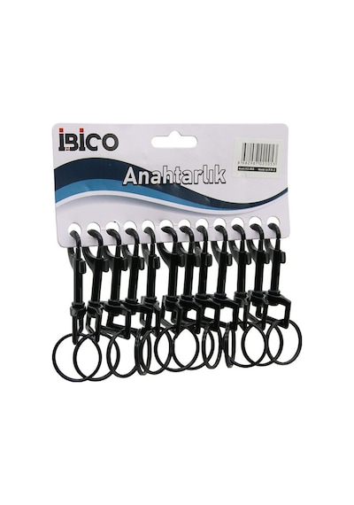 İbico İ12-005 Siyah Klasik Metal Anahtarlık Dikdörtgen Halkalık Kemer Geçmeli- 12'li Paket
