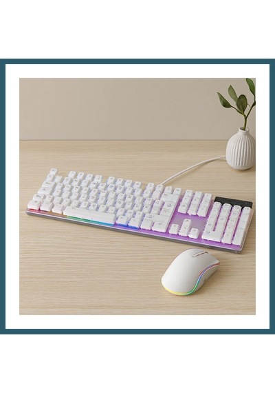Bezos Usb Kablolu Oyuncu Klavye Ve Mouse Seti - Beyaz Rgb Ob