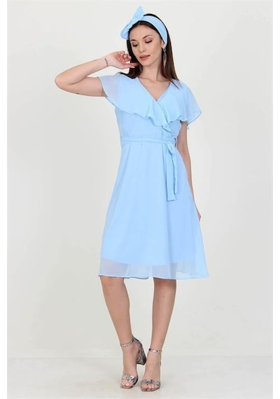 Dip Moda Kadın Şifon Mezuniyet Elbisesi Dpry8081 Bebe Mavisi