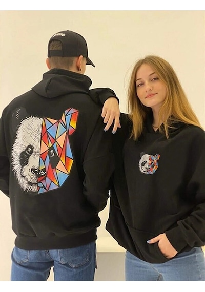 Merkür Store Sevgili Çift Kombinleri Panda Tasarım 2 Ürün Siyah Kapüşonlu Sweatshirt SIYAH Merkür Store Sevgili Çift Kombinleri Panda Tasarım 2 Ürün Siyah Kapüşonlu Sweatshirt SIYAH