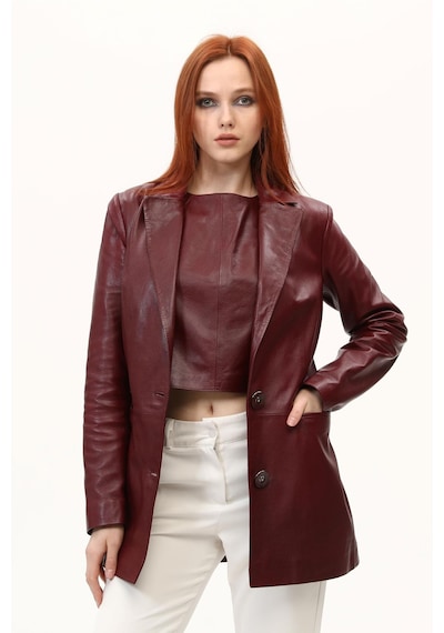 Leatinn Bordo Kadın Blazer Deri Ceket