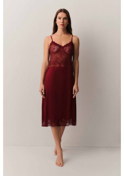Suwen Antique Dantelli Uzun Gecelik St4448613l102 Bordo