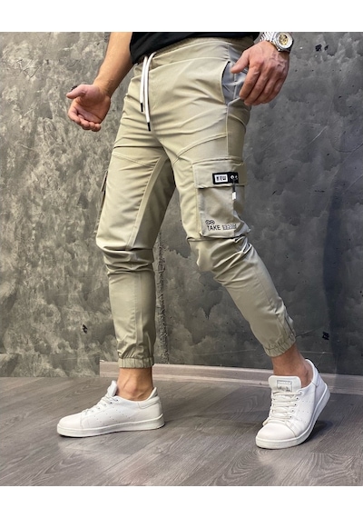 Oliggopol Erkek Haki Yeşil Bel Ve Paçası Lastikli Yandan Cepli Tarz Jogger