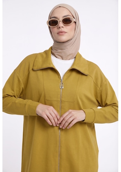 Armine Trend Boydan Fermuarlı Kolları Lastikli Cepli Pantolonlu İkili Spor Takım Hardal 26yt6103