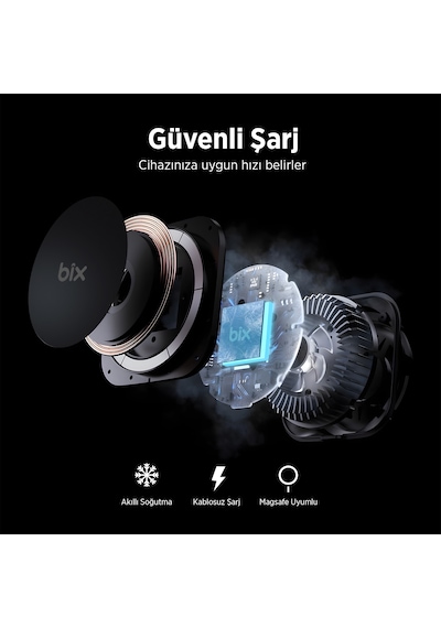Bix Bxch10 15w Kablosuz Şarj Destekli Araç İçi Telefon Tutucu Gri