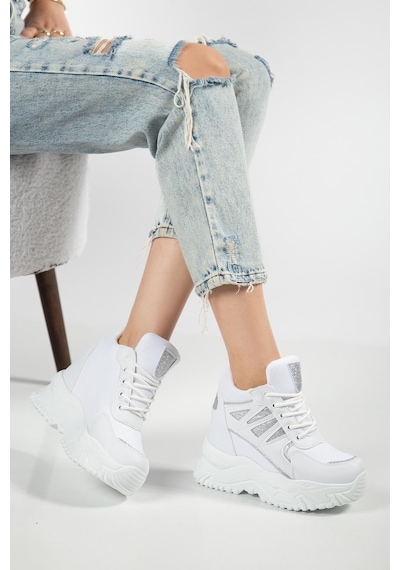 Suins Juvina Model Yüksek Gizli Topuklu Kadın Spor Ayakkabı Sneaker Beyaz