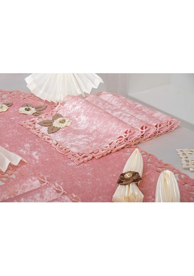 Afife Kadife Pudra Krem Sofra Takımı 8 Kişilik 160x230 Cm 34 Parça -1428 Çok Renkli