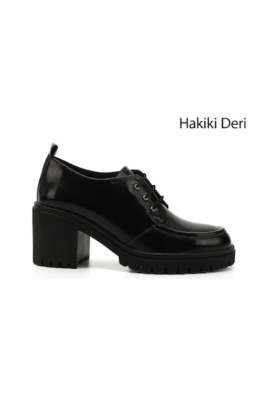 Gönderi(R) Gönderi R Siyah Rugan Bağcıklı Orta Kalın Topuklu Hakiki Deri Ayakkabı Sıyah Rugan