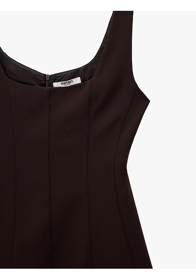 Koton Regular Fit A Kesim Kare Yaka Kolsuz Mini Elbise Kahverengi 7wak80030uw Kahve
